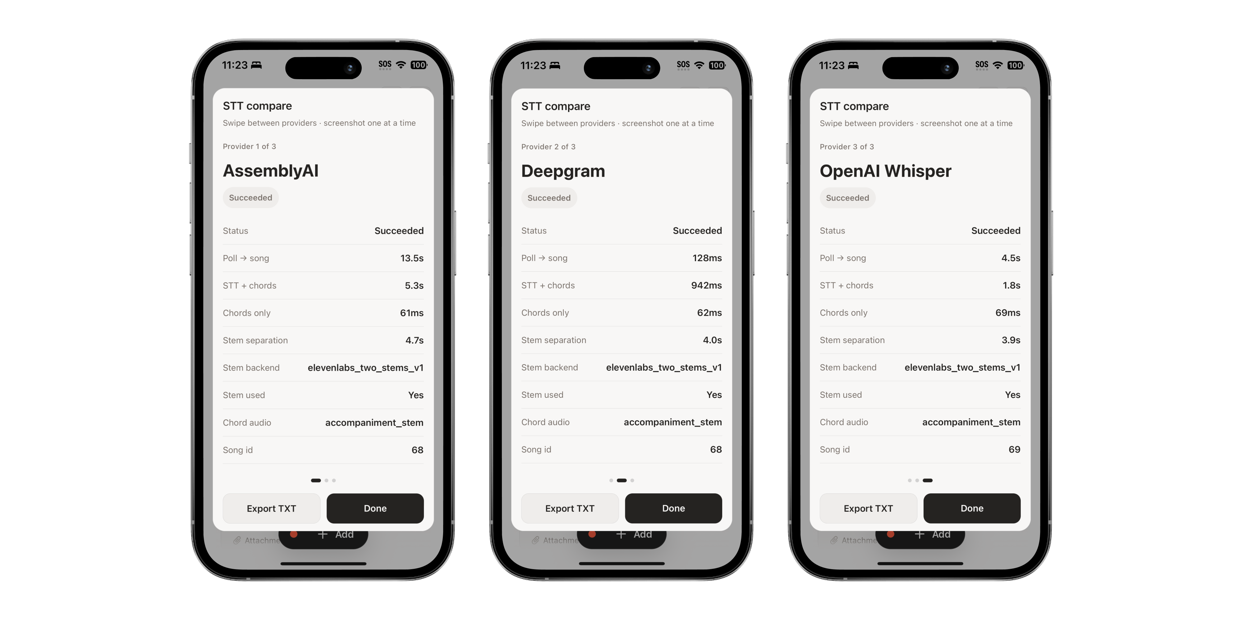STT compare metrics across AssemblyAI, Deepgram, and OpenAI Whisper